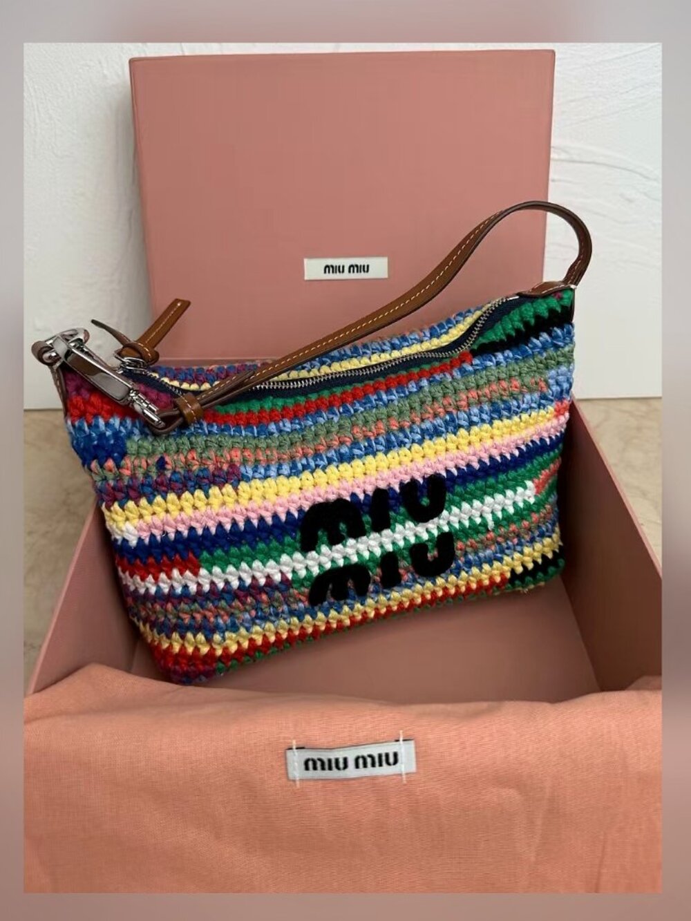 Miu Miu Multicolor Crochet Ankle Bootie